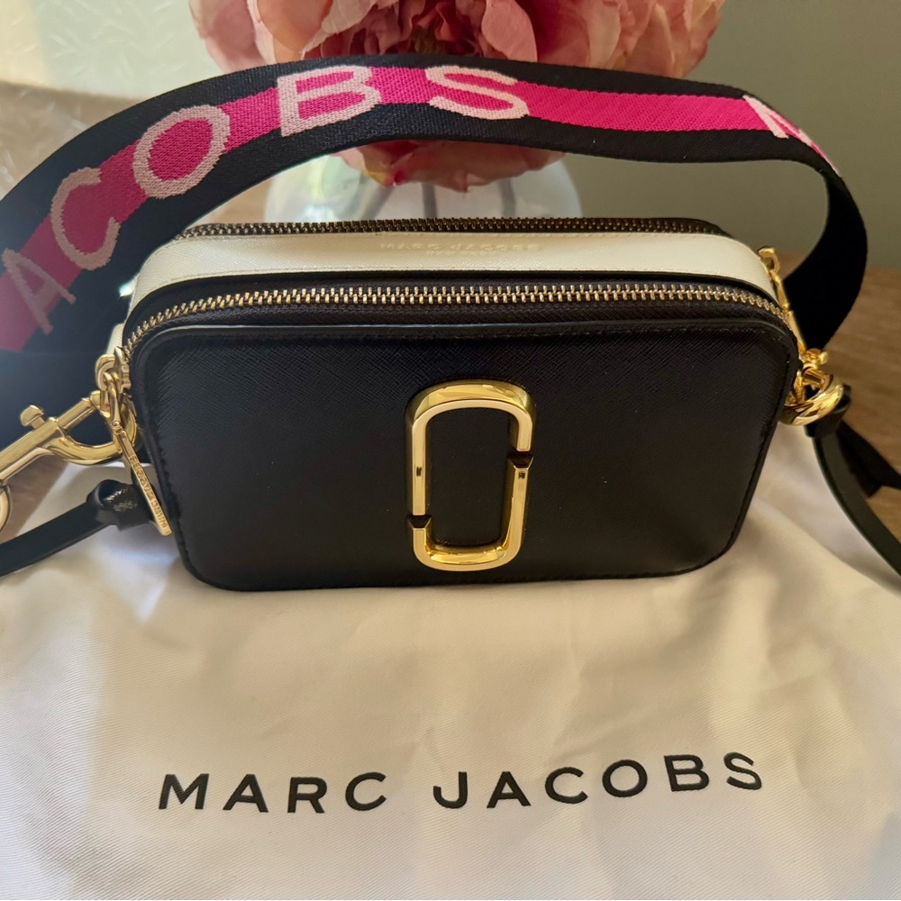 Marc Jacobs Black and White Camera Bag with Gold Accents